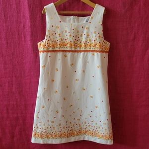 Luli & Me White Pique Floral Square Neck Shift Dress -12